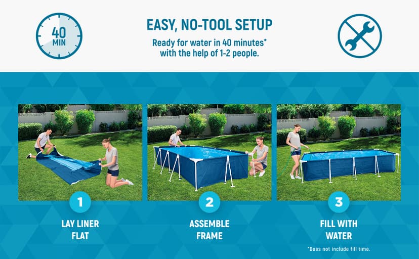 Bestway Steel Pro 13 Foot x 32 Inch Rectangular Above Ground Outdoor Pool Steel Framed Vinyl Swimming Pool with 1,506 Gallon Water Capacity, Blue