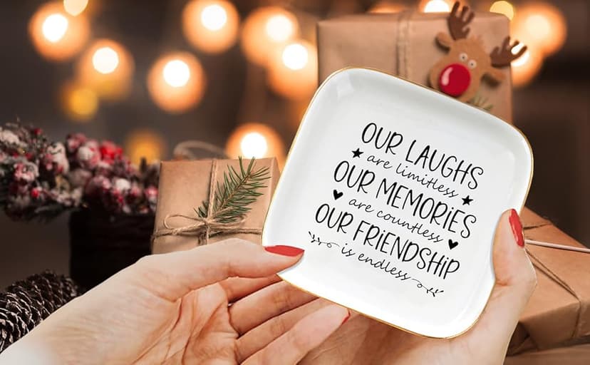 Friendship Gifts for Women Best Friend Jewelry Dish, Our Laughs are Limitless, Our Memories are Countless, Our Friendship is Endless Unique Gifts for Women, Female Friend Birthday Christmas