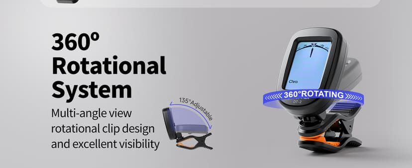 Donner Guitar Tuner Clip on-Accurate Chromatic,Acoustic Guitar Bass Violin Ukulele Tuner DT-2