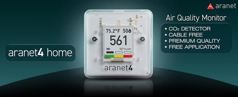 SAF Aranet4 Home: Wireless Indoor Air Quality Monitor for Office or School (CO2, Temperature, Humidity and More) Portable, Battery Powered, E-Ink Screen, App for Configuration & Data History