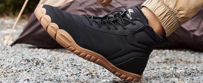 FLARUT Mens Womens Barefoot Snow Boots Winter Warm Shoes Fur Lined Wide Toe Box Zero Drop Ankle Sneakers