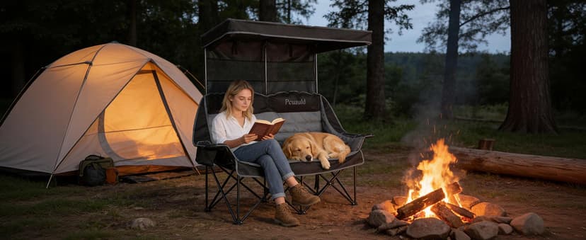 Double Camping Chair with Canopy Heavy Duty 2 Person Folding Loveseat Beach Chair with Shade High Back Oversized Outdoor Camping Couch with Cup Holders & Wine Racks for Lawn, Fishing, Sports