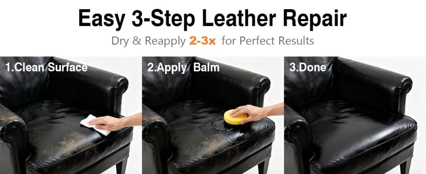 Medium Brown Leather Repair Kit - Recoloring Balm & Dye to Restore Scratches, Faded & Aged Leather & Vinyl Couches, Boots, Car Seats & Furniture