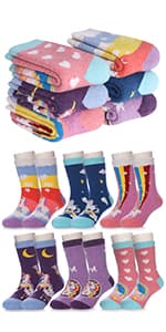 FNOVCO Girls Knee High Socks Kids Crazy Fun Gift Cute Animal Patterns Cotton Long Socks 6 Pairs