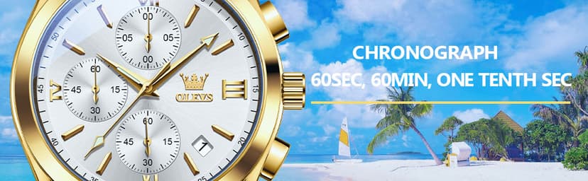 OLEVS Men's Casual Leather Watch, Big Face Chronograph Watch for Men, Fashion Easy to Read Dress Watch, Men's Waterproof Luminous Date Analog Watch, Gold/Black/White/Blue Dial