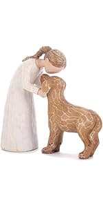 abstract sculpture celebrating the bond between person and pet. Intimate head-to-head Touching memory keepsake for dog lovers Abstract Person and Dog Head-to-Head Figurine Sandstone B0D9JVYT9V