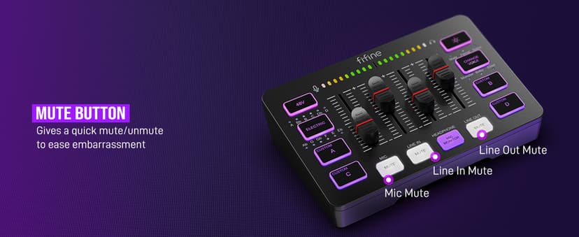 FIFINE Gaming Audio Mixer, Streaming RGB PC Mixer with XLR Microphone Interface, Individual Control, Volume Fader, Mute Button, 48V Phantom Power, for Podcast/Recording/Vocal/Game Voice-AmpliGame SC3