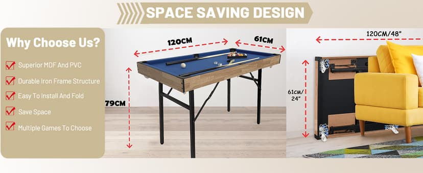 6 in 1 Multi Game Table Folding Pool Table, Billiard, Hockey, Table Tennis, Bowling, Shuffle Board and Tic Tac Toe with All Accessories