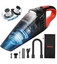AstroAI 4-in-1 Car Vacuum Cleaner and Tire Inflator Portable with Accessories Air Compressor Digital Dual Values Display, 150 PSI Car Tires Air Pump with LED Light, 12V DC, 16.4FT Cord for Auto