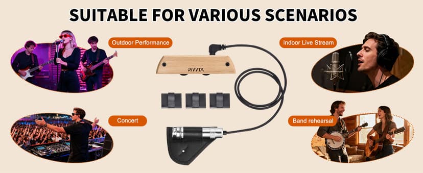 RIVVTA Acoustic Guitar Pickup Guitar Pickups Acoustic Pickup with Volume Tone Control for Standard Steel String Acoustic Guitars(Natural Beech)