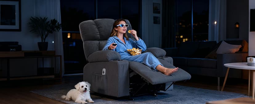 Massage Rocking Recliner Chair, Ergonomic Recliners Sofa with Vibration Massage & Heat, Rocking Chair Nursery Chair for Living Room Lounge with 4 Pockets, 2 Cup Holders, USB Charge Port, Grey