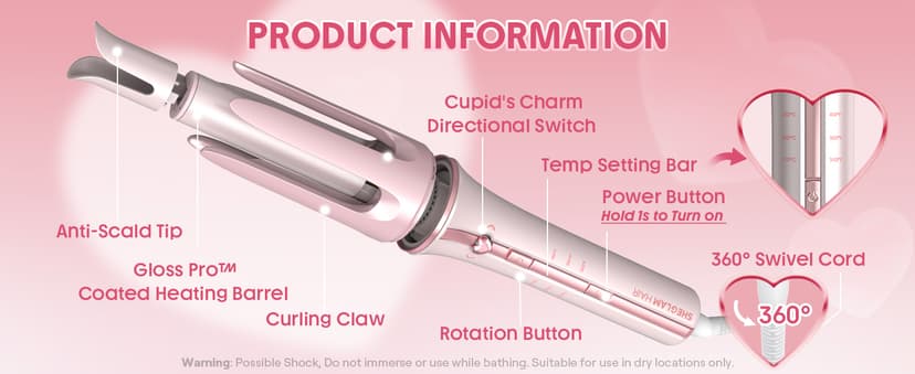 SHEGLAM Automatic Curling Iron (Pink, 1.25 inch) B0G2C48SRB
