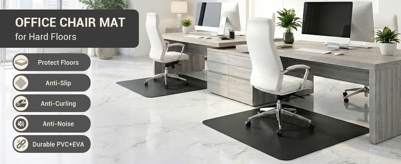 Office Rolling Chair Mat for Hardwood and Tile Floor, Black, Anti-Slip, Non-Curve, Chair Mat Best for Under The Computer Desk, 47 x 35 Rectangular Non-Toxic Plastic Protector, Not for Carpet