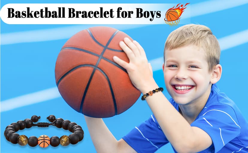 Tifeson Christmas Stocking Stuffers Gifts for Boys, Basketball Bracelet for Son Grandson Team Players Fan Adjustable Inspirational Beaded Bracelet for Birthday Christmas Gifts