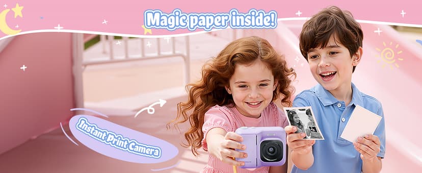 Kids Camera, 1080P Instant Digital Print Camera for Kids, Christmas Birthday Gifts for 4 5 6 7 8 9 10 Year Old Girls Boys, Portable Toy with 32GB SD Card & 3 Rolls Printing Paper, Purple