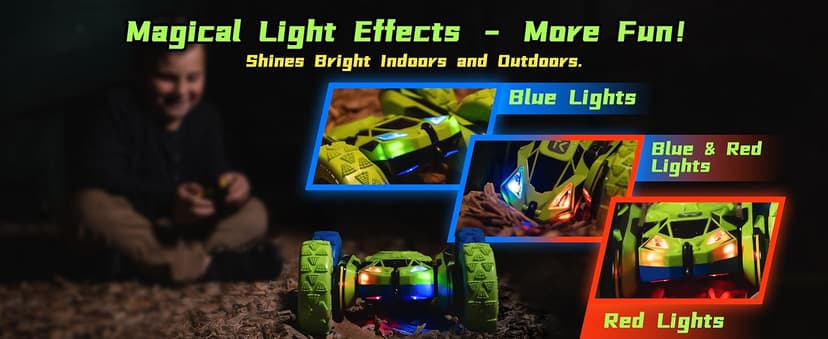 Threeking RC Stunt Cars Remote Control Car Double-Sided Driving 360-degree Flips Rotating Car Toy, Green