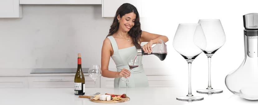 Gusto Nostro Crystal Wine Decanter with Aerator Pourer - Premium Hand-blown Lead-free Glass Wine Decanter Set for Red Wines - Carafe with Lid Filter for Smooth Pouring - Stainless Steel Spout Included