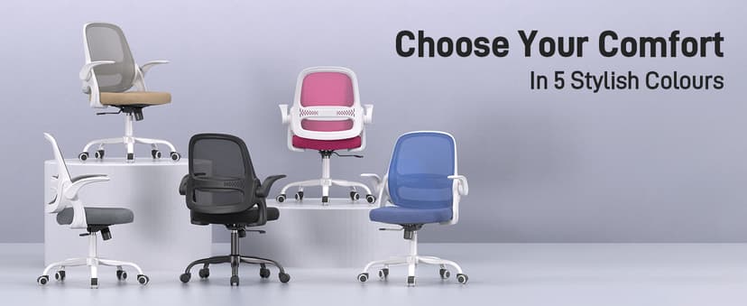 Ergonomic Mesh Office Chair for Home Office, Flip-Up Arms, Breathable Mesh Back & Thick Seat Cushion, Swivel Rolling Computer Desk Chair, BIFMA Certified, Supports 300 lbs (Black Frame/Black Seat)