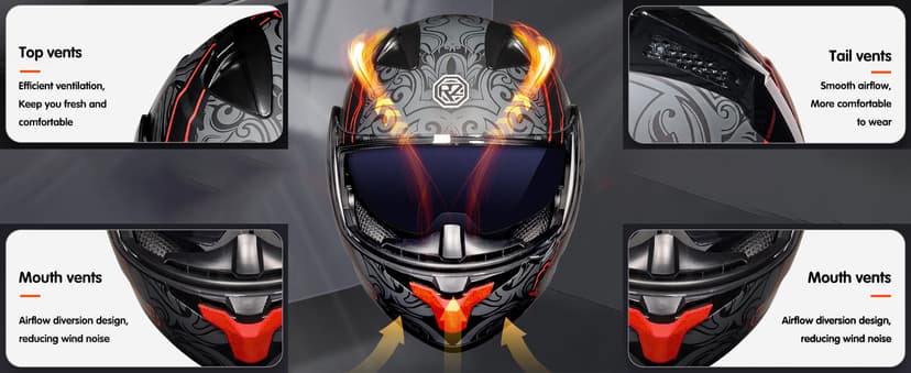 Bluetooth Modular Motorcycle Helmet DOT Approved Full Face Flip up Anti-Fog Double Visor Helmet Street Bike Helmet Built-in Dual Speaker with Microphone