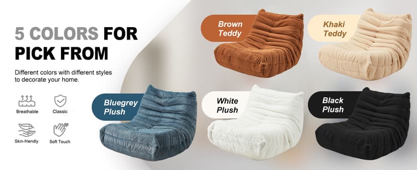 Bean Bag Chairs for Adults Giant Bean Bag Chair Memory Foam BeanBag Chair Bean Bag Sofa with Filler Faux Fur Fireside Beanbags Lazy Sofa for Living Room Bedroom Office (Black Plush, Single)