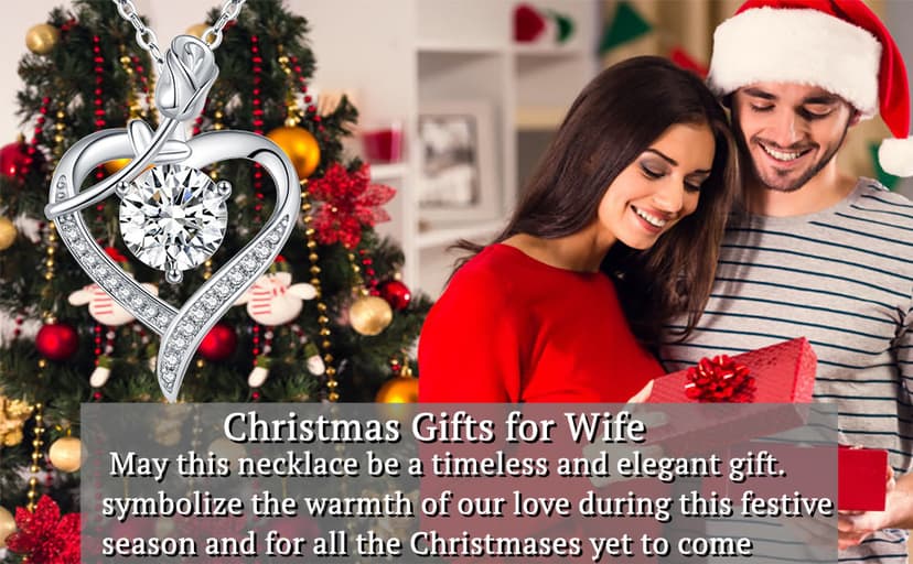 Rose Heart Pendant Necklace for Wife Moissanite Lab-Created Gem Jewelry for Women I Love You Wedding Anniversary Birthday Christmas Valentines Engagements Mothers Day for Her Girlfriend Mom Daughter