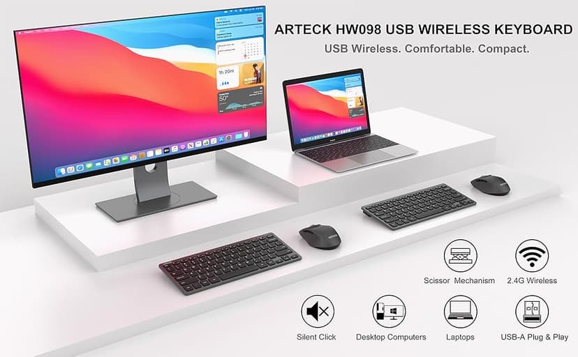 Arteck 2.4G Wireless Keyboard Ultra Slim and Compact Keyboard with Media Hotkeys for Computer Desktop PC Laptop Surface Smart TV and Windows 11/10/8/7, Black