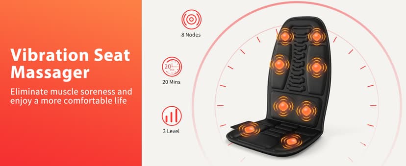 Back Massager with Heat, Massage Chair Pad with 5 Modes & 2 Heat Levels for Back & Thighs, Back Massage Pad for Office & Home Chairs, Matte Black