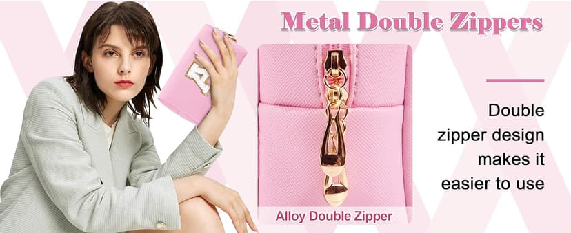 Small Personalized Initial A-Z Preppy Patch Makeup Bag,White PU Chenille Letter Travel Cosmetic Pouch with Zipper,Cute Toiletry Bag,Gift Ideal for Teen Girls Women Teacher Bridesmaid,Letter E