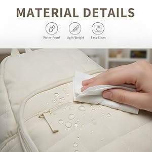 KAILUOLAI Quilted Backpack, Water-Resistant Nylon Bookbag for 15.6 Inch Laptop, College Bookbag Travel Backpack for Men Women (Off-white)