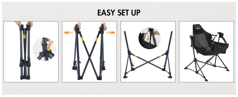 Portal Hammock Camping Chair Heavy Duty 400lbs - Swinging Chair Outdoor with Adjustable Recline & Headrest Pillow, Portable Hammock Swing Chair for Camping Beach Sports Events, Black