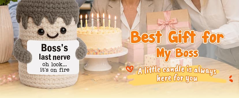 Boss Lady Female Male Gifts, Funny Birthday Christmas Leaving Gag Gift for Supervisor Manager, Handmade Crochet Candle Decor Funny Bosses Day Gifts for Women Man, Appreciation Gifts for Boss B0G2LZ6T1K