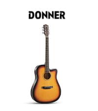 Donner Acoustic Guitar Kits for Beginners & Intermediate Learners - 38" Travel Guitar with Carbon Fiber Top, Wooden Back & Sides, Case, Strap, Steel-Strings, RISING-G1 (Gloss, Brown)