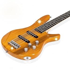 Ktaxon 5 String Electric Bass Guitar, Full Size Standard Right Handed Rosewood Fretboard Bass Kit with Gig Bag Strap Cable Wrench Tool (Yellow)