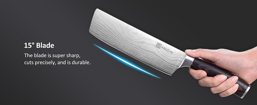 PAUDIN Nakiri Knife - 7" Razor Sharp Meat Cleaver and Vegetable Kitchen Knife, High Carbon Stainless Steel, Multipurpose Asian Chef Knife for Home and Kitchen with Ergonomic Handle