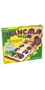 Pressman Mancala Board Game | Fun Classic Table for Adults & Kids | Includes 48 Glass Mancala Stones and Wood Hinged Playing Board | 2 Players, Ages 6+