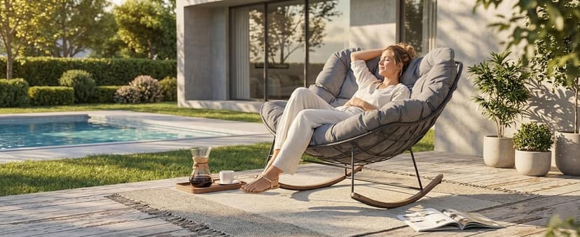 Grand patio Outdoor Rocking Chair, Oversized Papasan Rocking Chair with Thick Cushion, Indoor Outdoor Cozy Rocker for Balcony, Living Room, Patio, Gray