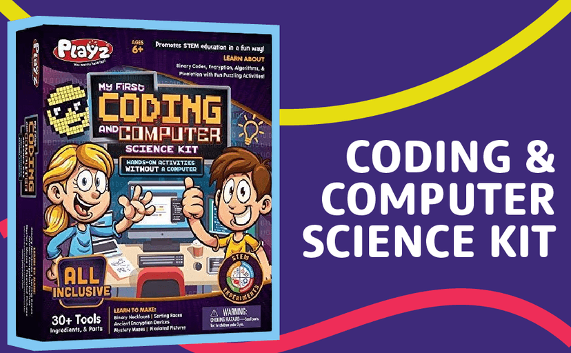 Playz My First Coding & Computer Science Kit - Learn About Binary Codes, Encryption, Algorithms & Pixelation Through Fun Puzzling Activities Without Using a Computer for Boys, Girls, Teenagers, Kids