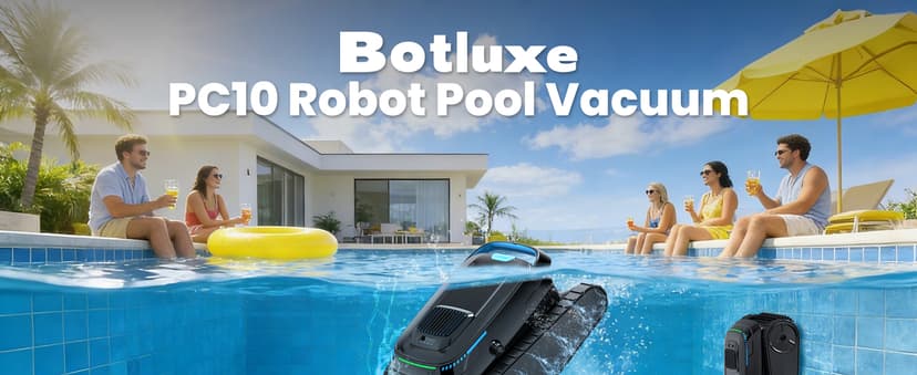 Robotic Pool Vacuum PC10, Cordless Pool Cleaner Robot for Inground & Above Ground Pools, Smart Navigation, 5000GPH Suction Power for Cleaning Floor, Wall & Waterline, Self-Parking, Black