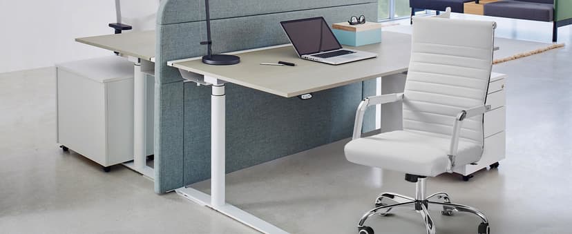 Furmax Ergonomic Office Desk Chair, Executive Ribbed Mid-Back PU Leather Conference Room Chair Adjustable Swivel Chair with Arms (1, White)