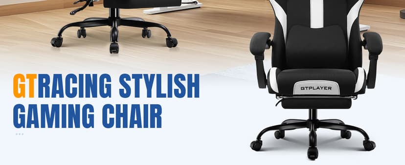 GTRACING Gaming Chair Ergonomic Office Chair with Foot Rest & Pocket Spring Cushion, Breathable Fabric Computer Chair with Headrest & Lumbar Support, High Back Game Chair for Adults, Coal-Black