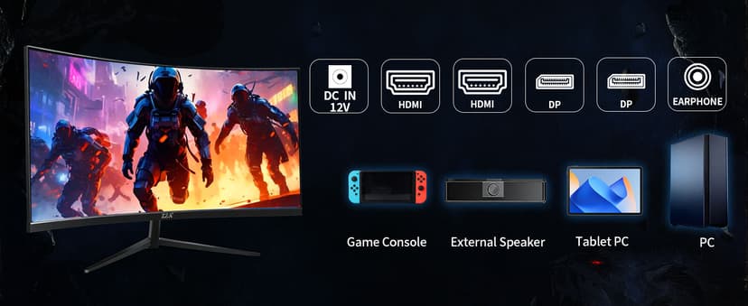 ZZA 32 Inch Curved Gaming Monitor, QHD 2560x1440, Ultra 300Hz & 240Hz Refresh Rate, Computer Monitor VA Panel,1500R, 1ms, HDR, AMD FreeSync Premium, NVIDIA G-SYNC Compatible