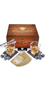 Whiskey Stones Gift Set by Royal Reserve – Artisan Crafted Reusable Chilling Rocks for Scotch – Stocking Stuffer for Men - Bourbon Gifts for Husband Dad Boyfriend Guy