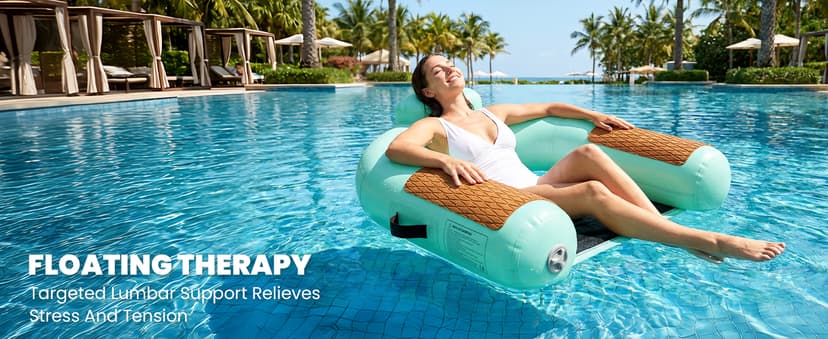 Zeraty Heavy Duty Double-Sided PVC Scrim Floating Chair Inflatable Pool Lounger for Adults, Premium Water Hammock with Cooling Mesh & EVA Armrests, Sunbathing Tanning Float for Lake Beach (300 Lbs)