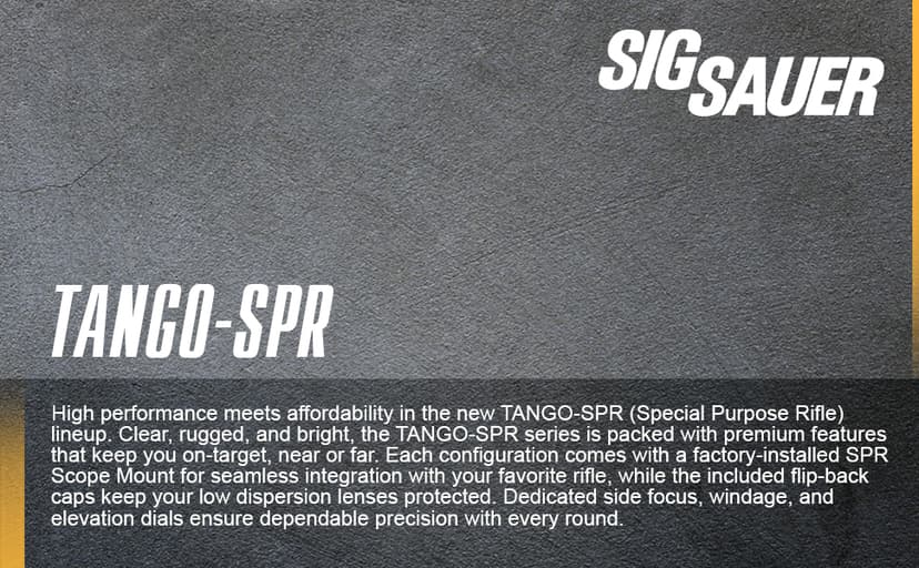 SIG SAUER Tango-SPR 4-16x44mm 30mm Tube Second Focal Plane/SFP/F2 Shockproof Waterproof Fogproof Tactical Riflescope | MOA BDC-1 Reticle, SPR Scope Mount, Flip-Back Caps Included, SOTS44000