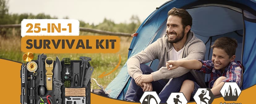 Gifts for Men Him Dad, Survival Kit and Equipment 25 Pcs, Valentines Gifts for him, Christmas Stocking Stuffers,Camping Essentials, Survival Gear, Cool Gadgets for Men