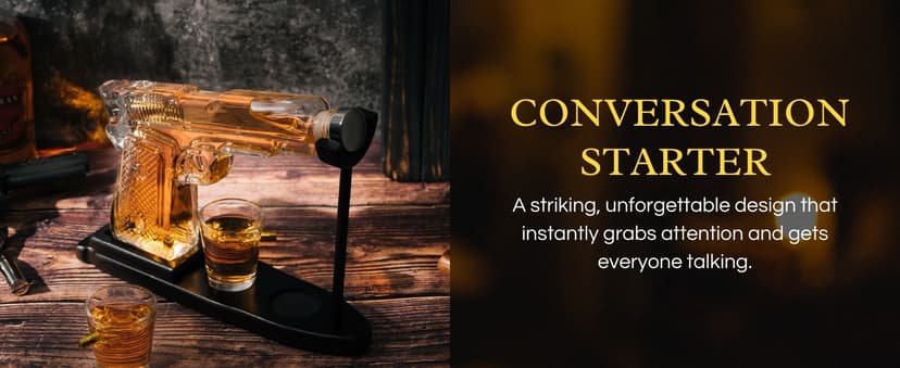 Gifts for Men Dad, 10.1 Oz Whiskey Gun Decanter Set + 2 Bullet Glasses - Unique Birthday Pistol Gift Ideas Daughter Son, Personalized Liquor Dispenser - Scotch Bourbon Vodka, Him, Brother Husband