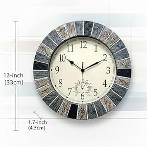 UMEXUS Outdoor Clock with Thermometer, 13 Inch Retro Large Waterproof Wall Clocks Indoor Silent Non-Ticking Battery Operated Weatherproof Decor for Garden Kitchen Bathroom Mother Gift