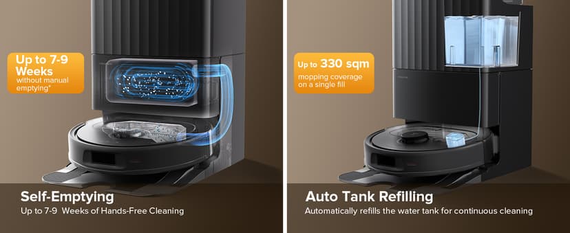 roborock QV 35S Robot Vacuum and Mop, All-in-one Vacuum Cleaner, 10,000Pa Powerful Suction, Self Emptying & Refilling, Self Mop Washing & Air Drying, Anti-Tangle Brushes for Home, Pet Hairs, Black