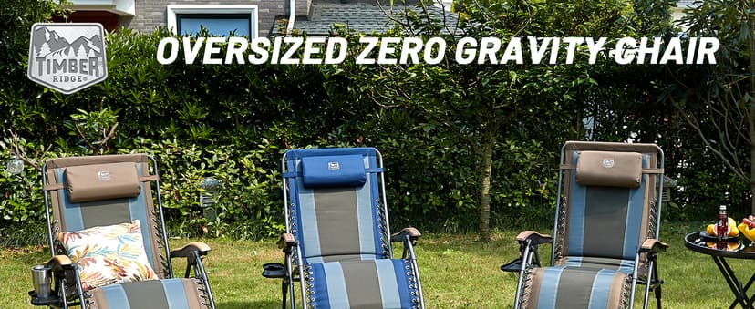 Timber Ridge Oversized Zero Gravity Chair, Padded Reclining Lounge Chair with Adjustable Headrest & Cup Holder, Heavy Duty Support 350 lbs, Foldable for Camping, Lawn, Outdoor & Indoor