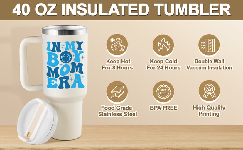 New Mom Gift for Boy Mama, Pregnant Mom, Expecting Mommy, First Time Mom - 40oz Travel Cup Insulated Tumbler with Lid & Straw ROSTANTEN Boy Mom Gifts for New Mom - First Mothers Day Gifts for New Mom B0F1N91JS7